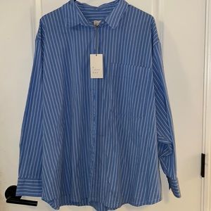 A New Day Stripped Button Down Long Sleeve, XXL